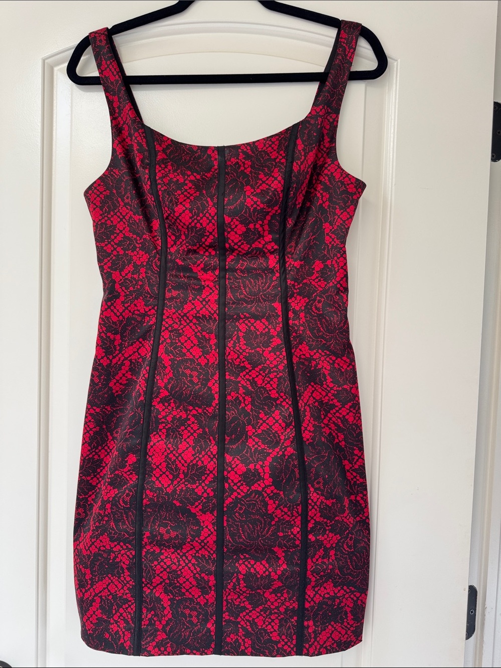 Guess Red and Black Lace-Effect Bodycon Mini Dress